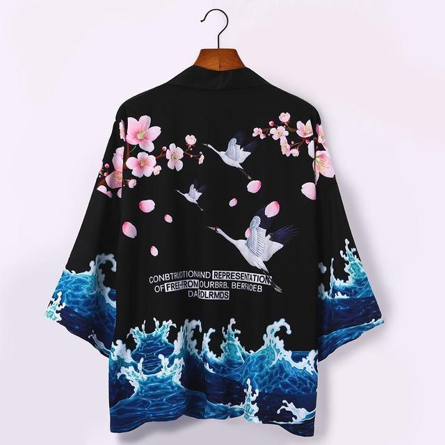 Harajuku Kimono Streetwear moda samuraj Cosplay japońska męska męska kimono Yukata tradycyjna szata