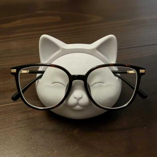 Glasses Holder Stand for Desk Cute Cat Face Eyeglasses Holder Resin Sunglasses Display Rack for Nightstand Home Office Desk Decor