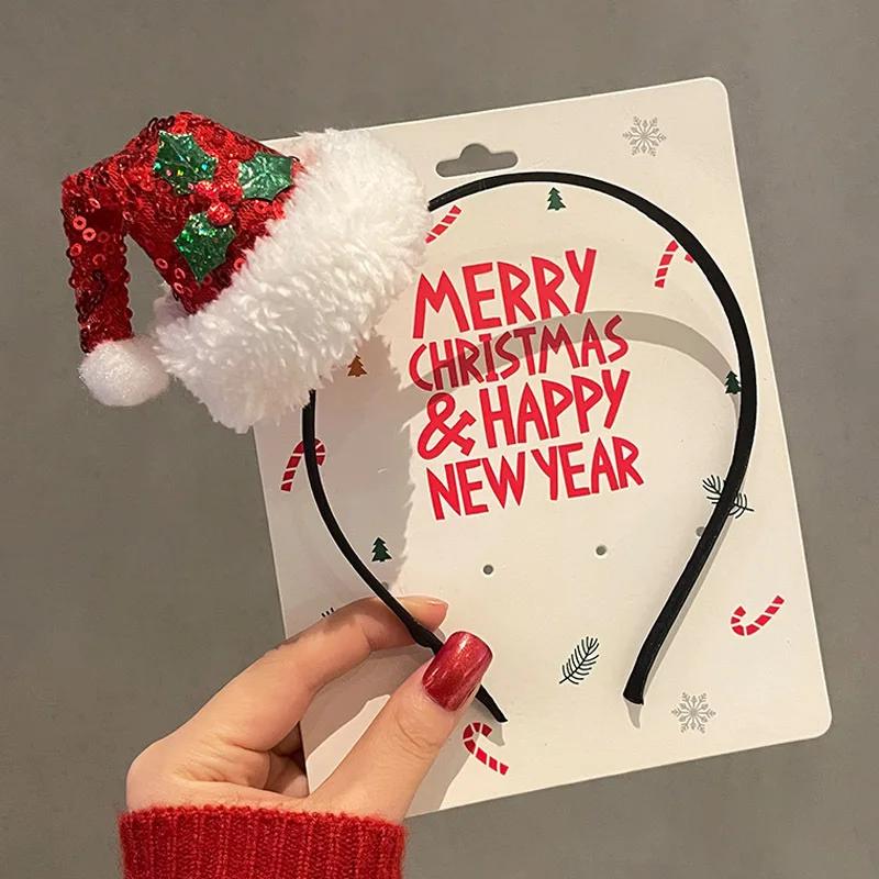 Cartoon 3D Spring Christmas Headband Fluffy Plush Christmas Hat Santa Claus Hairband Cosplay Prop Deer Ear Xmas Hair Accessories