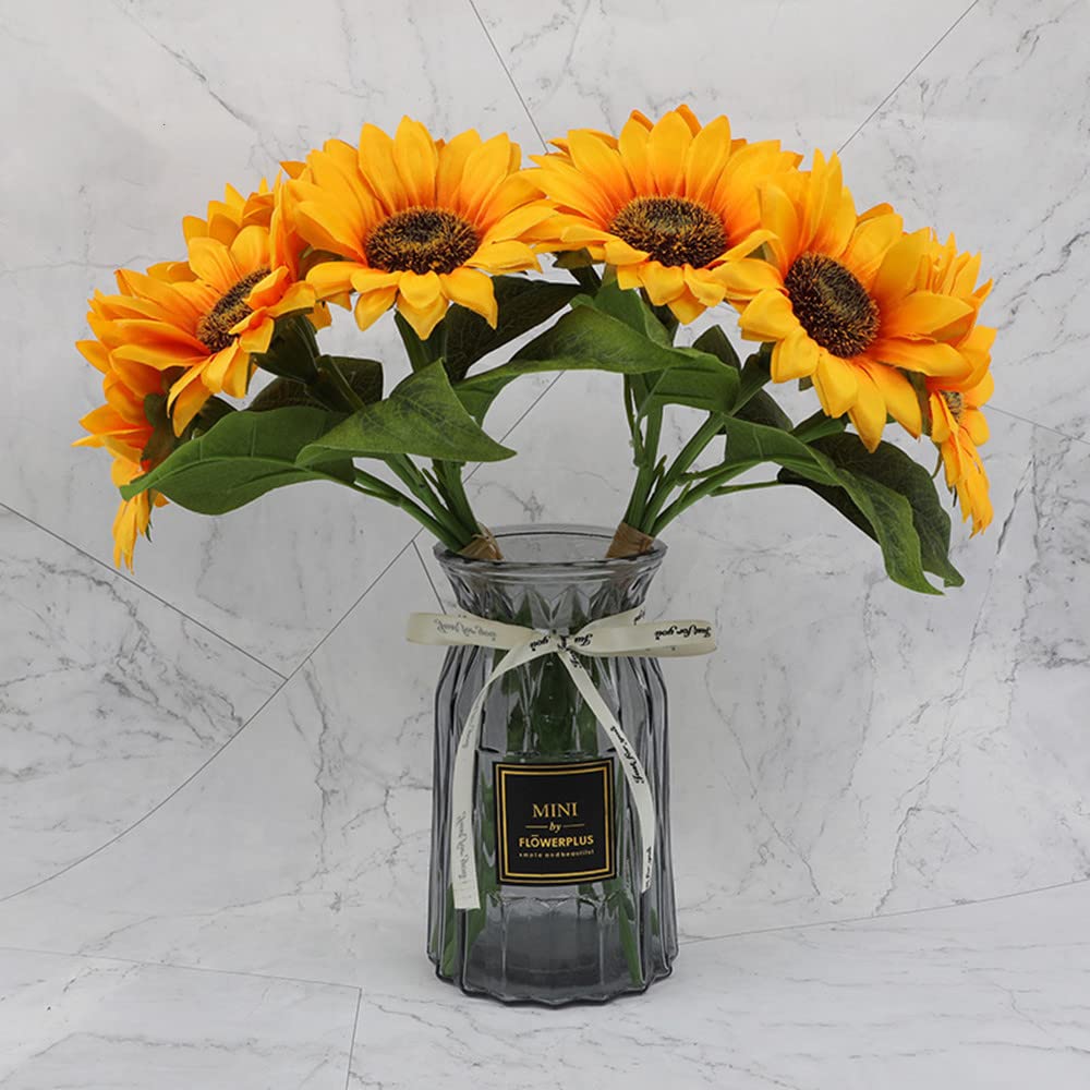 Desikaky Artificial Flowers Sunflower Silk Flower Bouquet 5 Heads 5 Pieces Artificial Potted Plant Bouquet Never Withers Flowers No Care Required