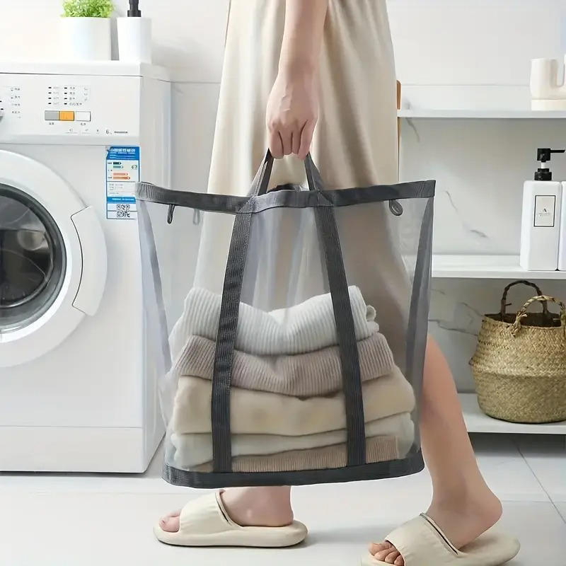 1PC Foldable Mesh Laundry Hamper with Handles Wall-Mounted Dirty Clothes Basket for Home Laundry Baskets