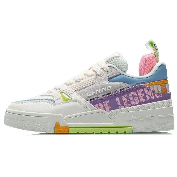 Li Ning 001 Coverage Thermal Slip Resistant Low top Skateboard Shoes Women's White Blue Purple AECR002-1