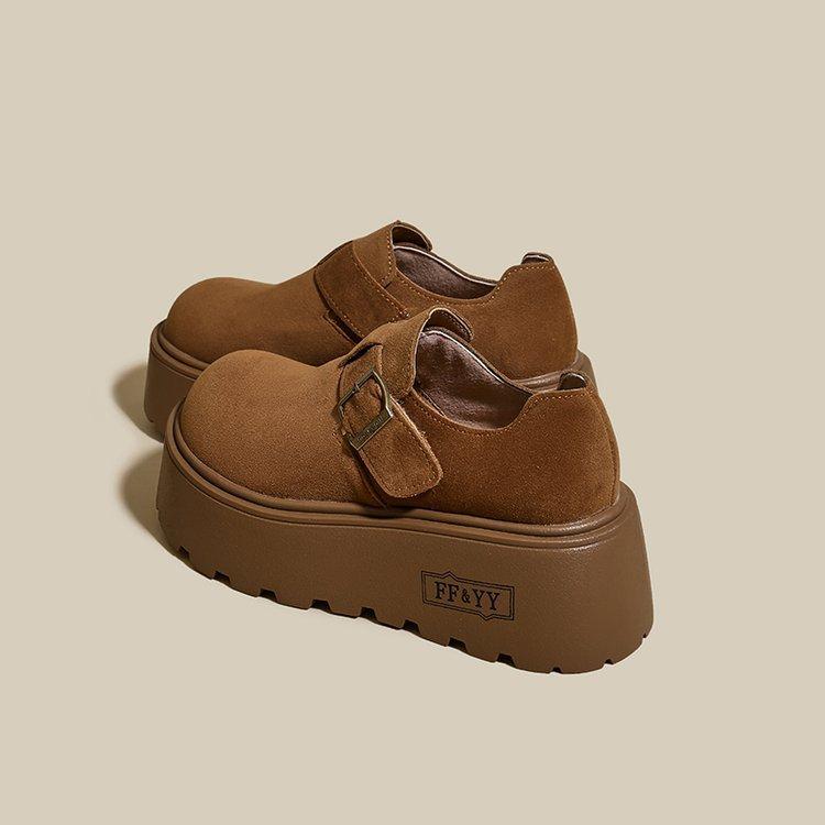 

Женская обувь Boken 2025 новая популярная обувь на платформе лоферы с брюками широкого покроя одинарная обувь для увеличения роста маленькие туфли-маффины 40 верблюд