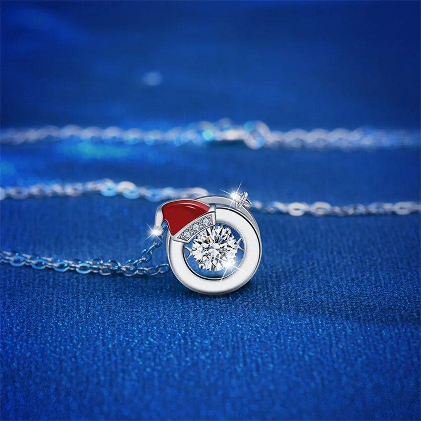 New Moissanite  0.5ct Santa Claus Pendant Necklace For Girls Holiday Gift Woman Brand S925 Sterling Silver Jewelry