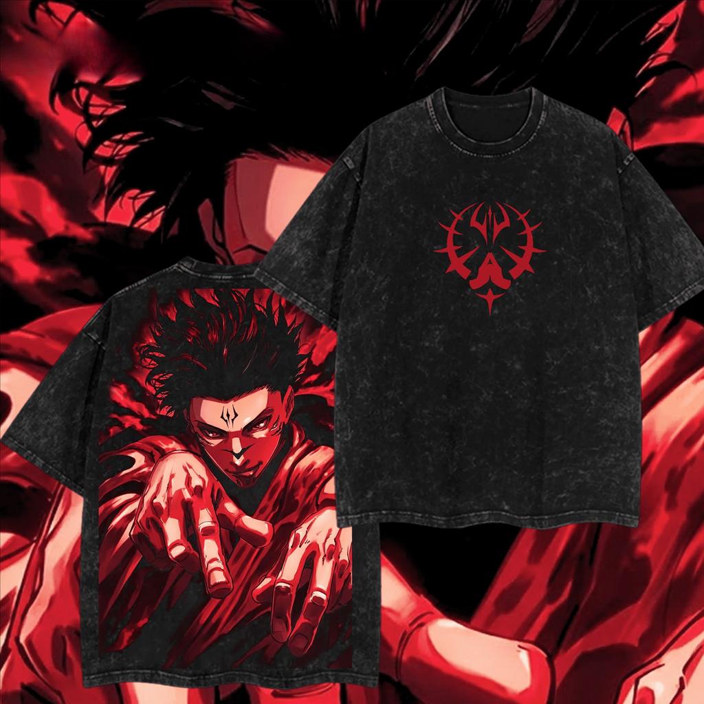 Hot Anime Jujutsu Kaisen Washed T Shirt Gojo Satoru Printed T-shirt For Men's Clothing Summer 100% Cotton Short Sleeve Tees Tops