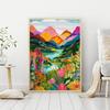 Colorful Abstract Landscape Pink Mountain Floral Scenery Poster Prints Canvas Painting Wall Pictures for Living Room Home Decor