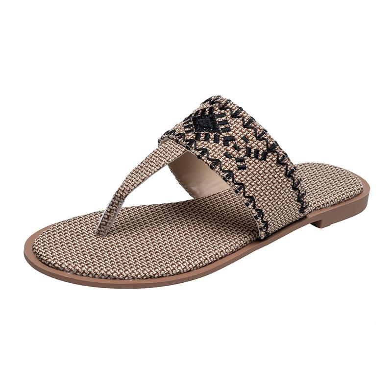 Fashion Embroidered Women 'S Slides Outdoor Beach Female Flip Flops Breathable Hemp Ethnic Style Ladies Summer Slippers Shoes