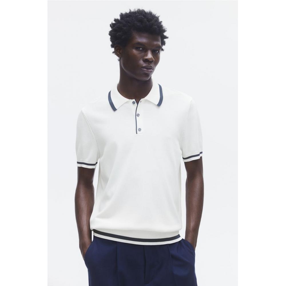 

HM Slim Fit рубашка-поло тонкой вязки белая темно-синяя