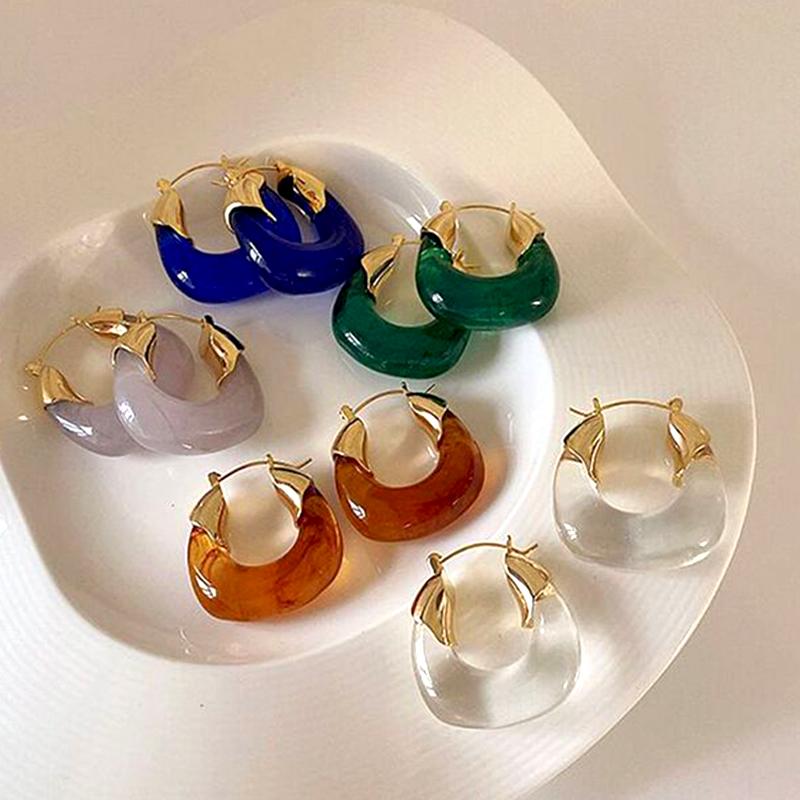 Japan Korea Transparente Kristall Acryl Kreis Creolen für Damen Klare Harz Huggie Piercing Ohrverschluss Party Schmuck Geschenk