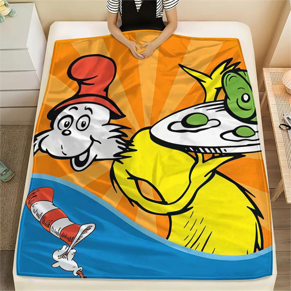 1PC Green Eggs and Ham Print Flannel Blanket, High quality All Seasons, Home Decor, Warmth and Comfort, Perfect for Christmas Gifts