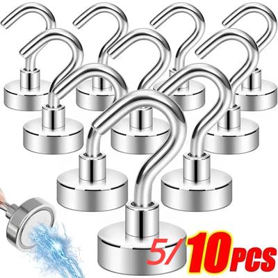 Magnet Hook 5/10pcs Home Kitchen Metal Strong Magnet Bathroom Storage Wall Hanging Hooks Ring Magnetic Organization Garden