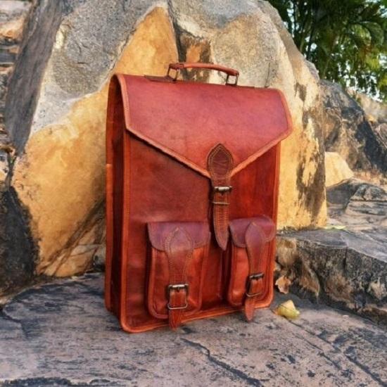 

Новый дорожный рюкзак из козьей кожи, сумка для ноутбука, винтажный коричневый мужской рюкзак из натуральной кожи 11 x 15 in коричневый