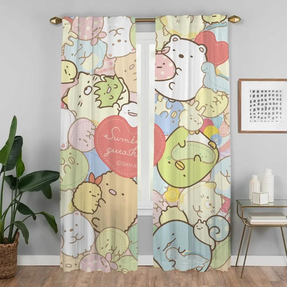 Set Of 2 Sumikko Gurashi Home Interior Curtains Living Room Shades Tulle Bedroom Partition Camera Mosquito Repellent Made Polyester Sitting Window
