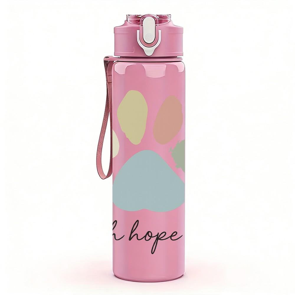 1PC Faith Hope Love Paw Print 750ml Color Plastic Sports Water Bottle Leakproof Flip Straw Lid Suitable for Sports Office Home Use