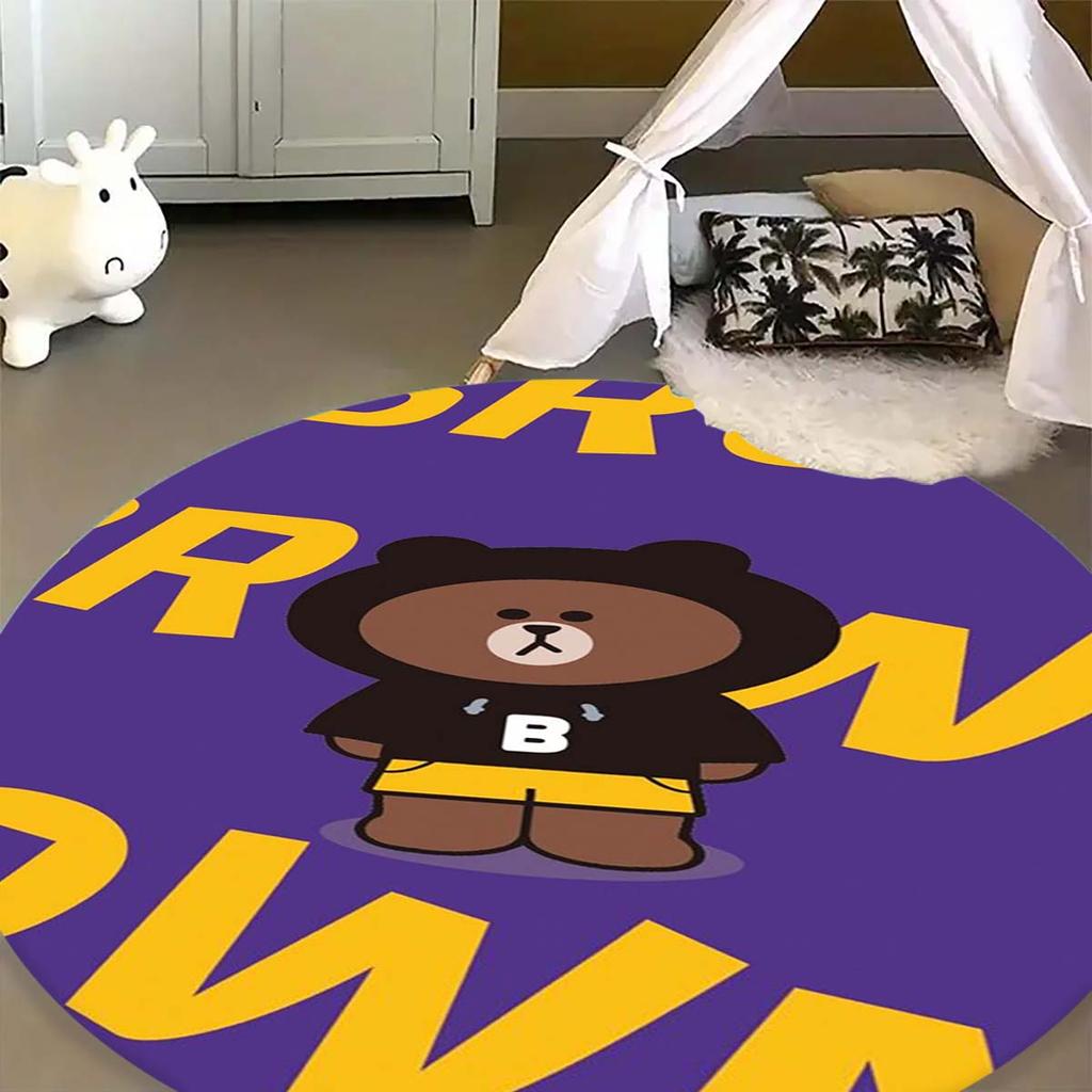 Line Friends Brown Sally Round Rug Cute Cartoon Pattern Circular Carpet Soft Anti-Slip Mat for Kids Room Playroom
