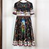 Marka Fashioni Letnia Vintage Sukienka Midi Damska Krótki Rękaw Okrągły Dekolt Empire Kwiatowy Wzór Długa Sukienka na Plażę Imprezę Wieczorową