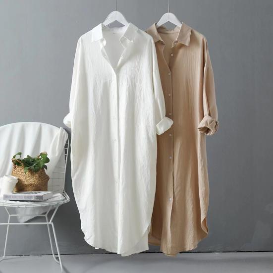 Chemise Femme Revers Manches Longues Boutons Patte de Boutonnage Hauts de Chemise avec Poches Couleur Unie Coupe Régulière Chemise Décontractée Travail Vie Quotidienne