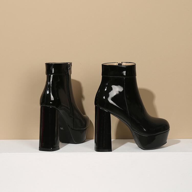 Jasná lakovaná kůže Růžové červené boty Ženy Robustní podpatky Platforma Goth boty Růžová Béžová Boty na vysokém podpatku 43