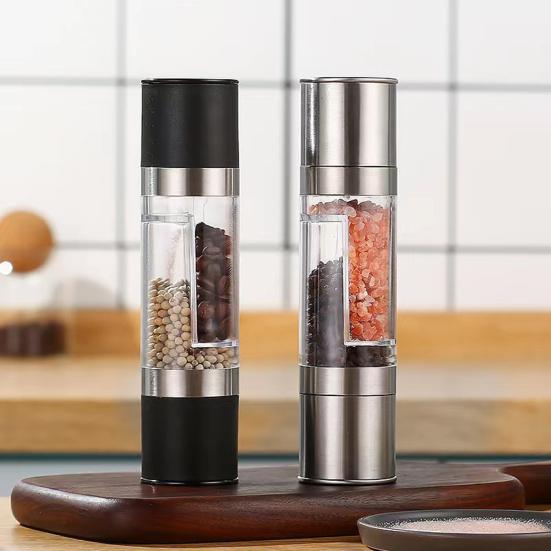 Dual Spice Grinder 2-in-1 Stainless Steel Manual Pepper And Salt Mill with Ceramic Core Adjustable Coarseness Seasoning Tool for Kitchen Travel Use