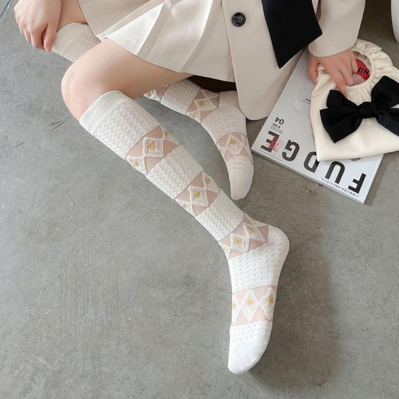 Womens Knee High Stocking Lace Top Stockings Silky Stocking Tights for Womens Girls Knee High Lace Mesh Socks