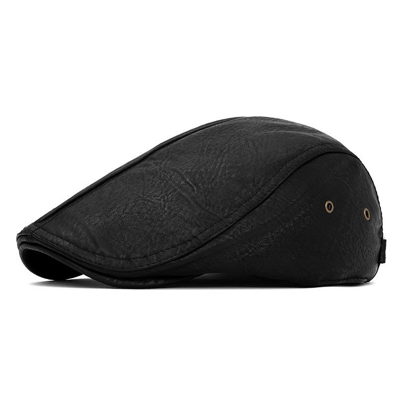 Autumn Winter Leather Warm Beret Men's British Retro Progressive Cap Newsboy Cap