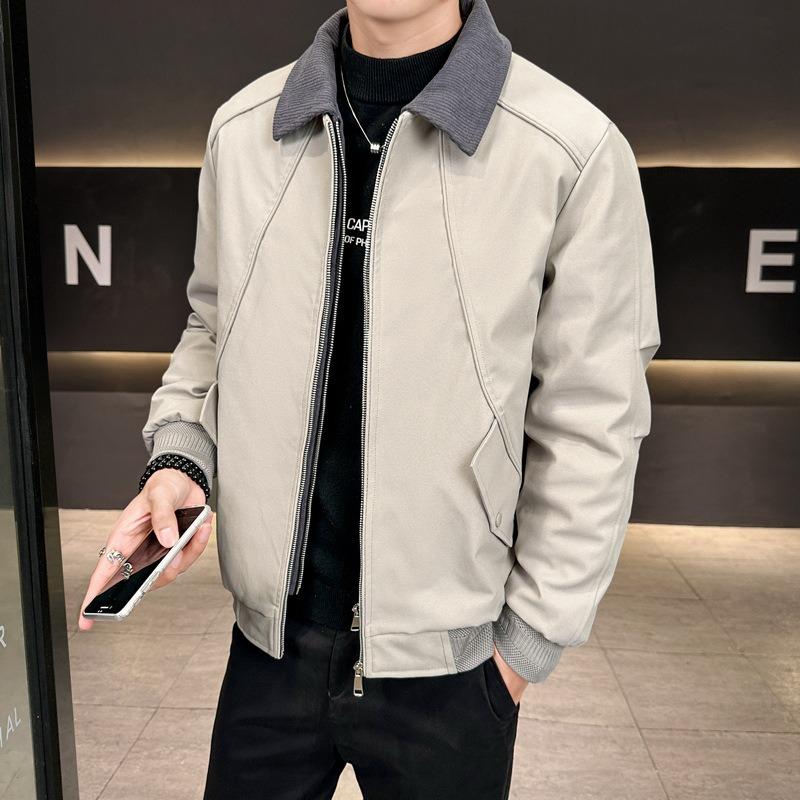 % White duck down fake two-piece down jacket men's winter retro loose lapel casual jacket men's