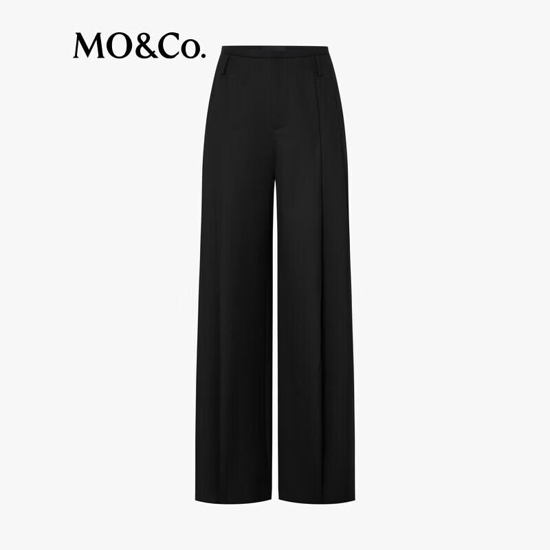 MO&Co. Wool-Blend Pleated Wide-Leg Low-Rise Trousers