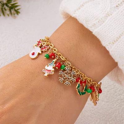 Fashion Christmas Tree Snowflake Santa Claus Beaded Bracelet for Women Men Festival Party Jewelry Bangle Lovely Charming Gift