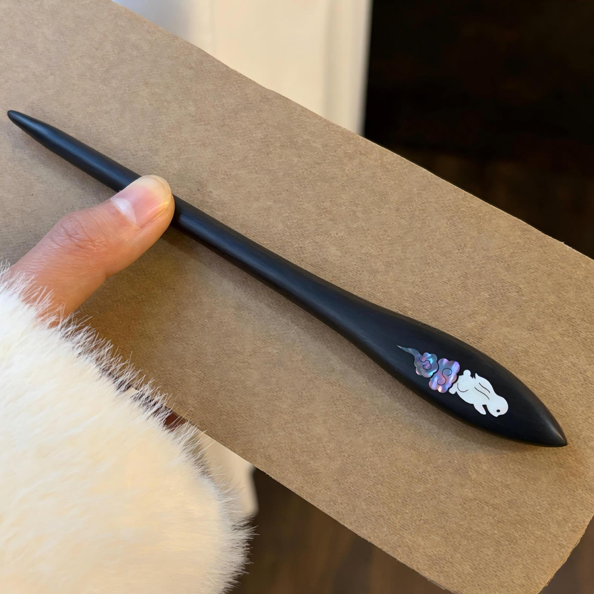 Mother-of-Pearl Inlay Sandalwood Hairpin - Handmade Ancient Chinese Style Hair Accessory for Women