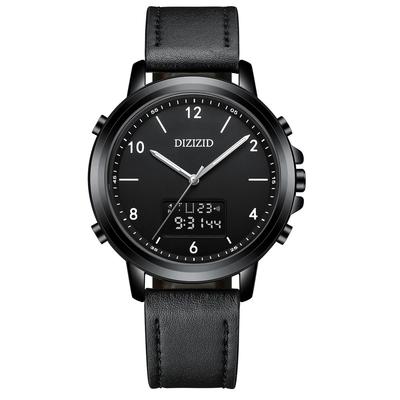 Exam Men’s Analog Digital Watch 3 ATM Water Resistant Luminous Alarm Stopwatch Calendar Leather Belt Stainless Steel Case Black