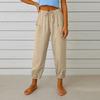 Women's Fashion Solid Color Hemp Cotton Pocket Leg Tight Waist Casual Pants