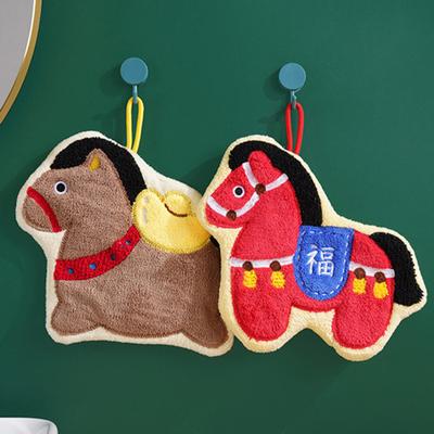 Cute Horse Hand Towel Absorbent Quick Drying Hand Towel with Hanging Loop Lucky Horse Design Towel for Bathroom Kitchen Use New Year Decor