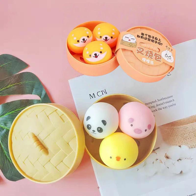 Simulation Animal Squishy Rebound Soft Squeeze Stress Ball With Bamboo Steamer Box Anti-Stress Toy Sensory For Home Decoration