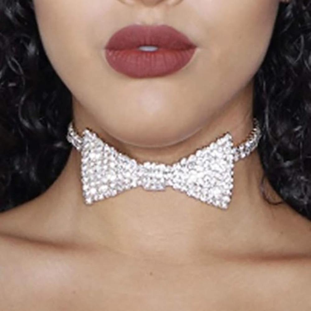 

Богемное колье с бантом из страз. Серебряные хрустальные украшения для вечеринки для женщин. чистый