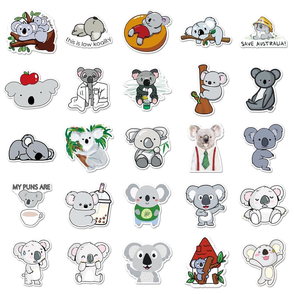 Waterproof Koala Stickers: 50 Cute Cartoon Animals for Journals, Phone Cases, Notebooks, and Luggage