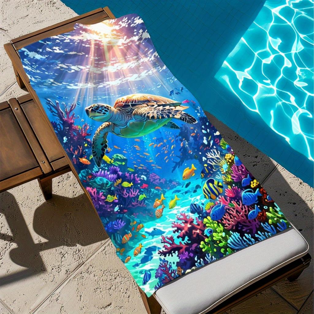 1 Stück Großes Schnelltrocknendes Strandtuch - Tropisches Meeresmotiv - Maschinenwaschbares Bade- & Handtuch für Erwachsene - Sommer-Essentials