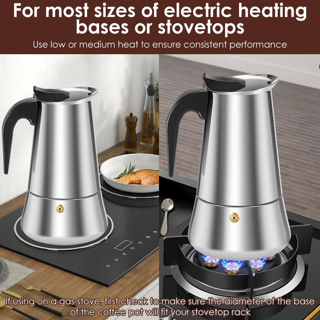 Cafeteira Expresso de Fogão Versátil Aço Inoxidável Cafeteira Moka Economizadora de Tempo Clássica Fogões de Indução para Uso Doméstico