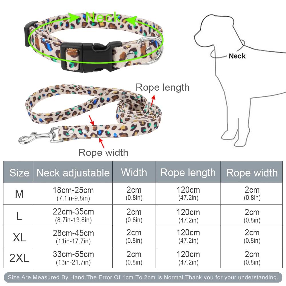 Custom Dog Collar and Leash Set,Personalized Leopard Pattern,Polyester Fabric Webbing with 120cm Leash, for Medium Large Dogs