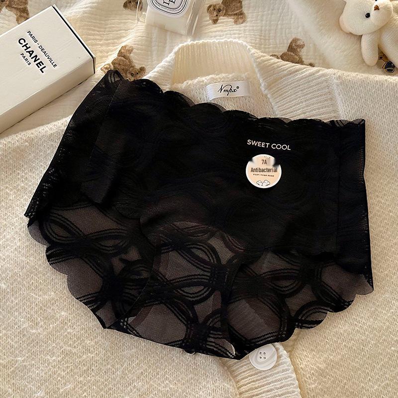 Lace Women's Panties: Mid-Waist, Antibacterial Cotton Briefs with Extended Crotch for Summer