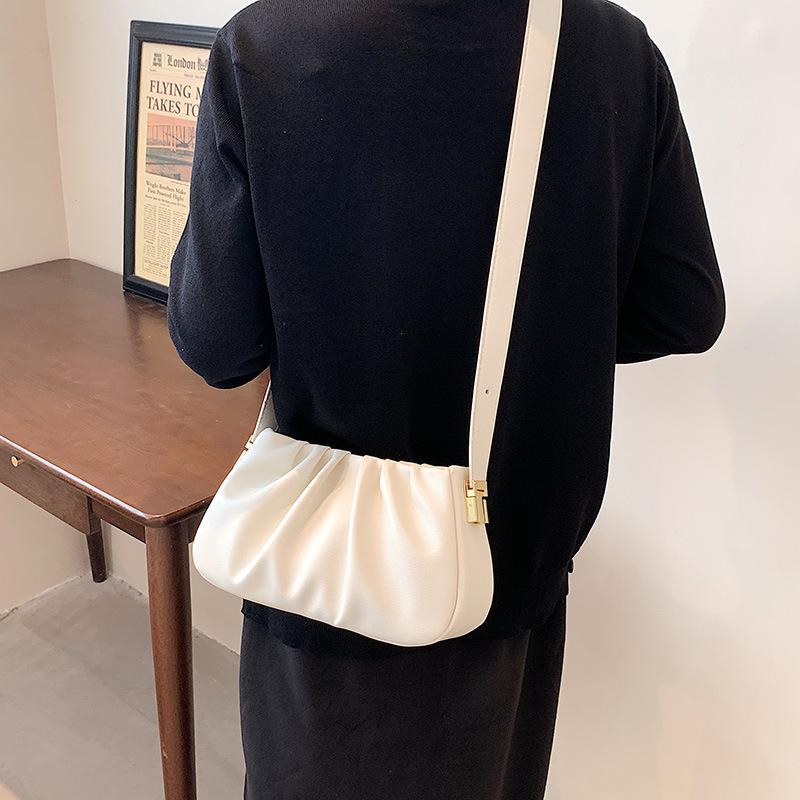 Bag Women's New Fashion Shoulder Messenger Bag Solid Color Versatile Pleated Bag