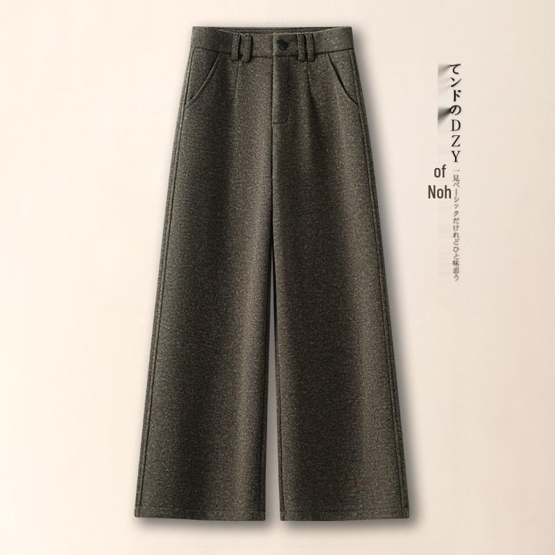 

Women s Autumn/Winter 2025 Petite Cashmere Wide-Leg Trousers - Thickened Nine-Point Woolen Straight-Leg Pants 30/2XL (125-135 lbs)
