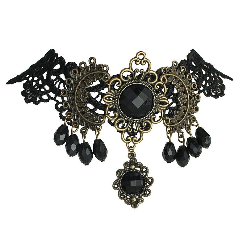 Vintage Szeroka Wersja Krótki Koronkowy Łańcuszek na Szyję Kobiety, Modny Trendy Naszyjnik Łańcuszek na Obojczyk Seksowny Kołnierzyk