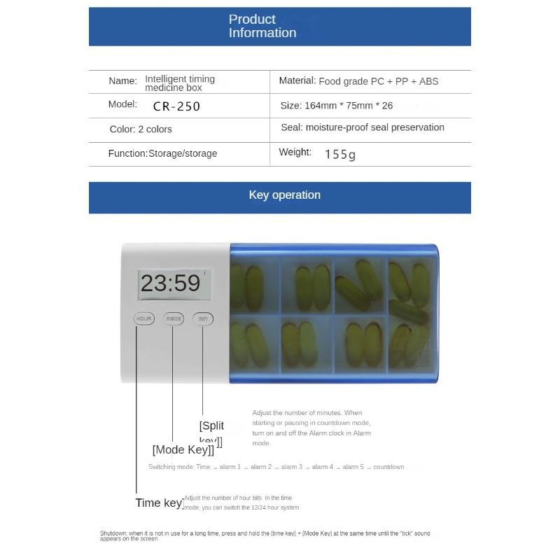 Rechargeable ABS Pc Pp Material Vibration Ring Reminder 5 Sets of Alarm Clock Smart Delivery Electronic Medicine Box