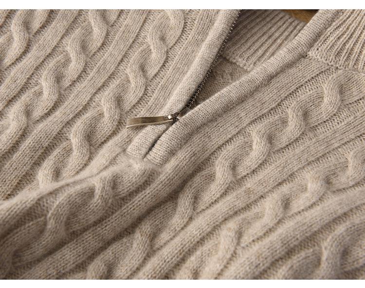 Men's Plus Size Cashmere Sweater - Half High Neck, Zipper, Business Casual Knit for Autumn/Winter