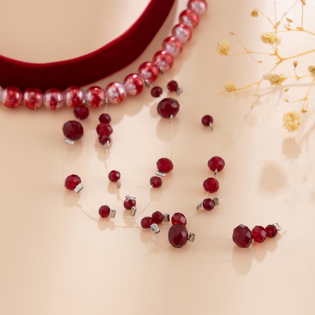 Collana gotica in flanella con perle macchiate di sangue, Collare girocollo gotico di Halloween con frange di cristallo gocciolanti sangue