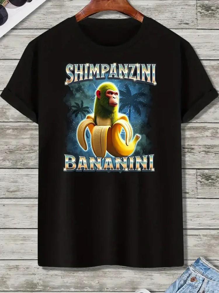Shimpanzini Bananini Men039;s Retro Cartoon Graphic T-Shirt | Funny Banana amp; Gorill Unisex T-Shirt XXXL