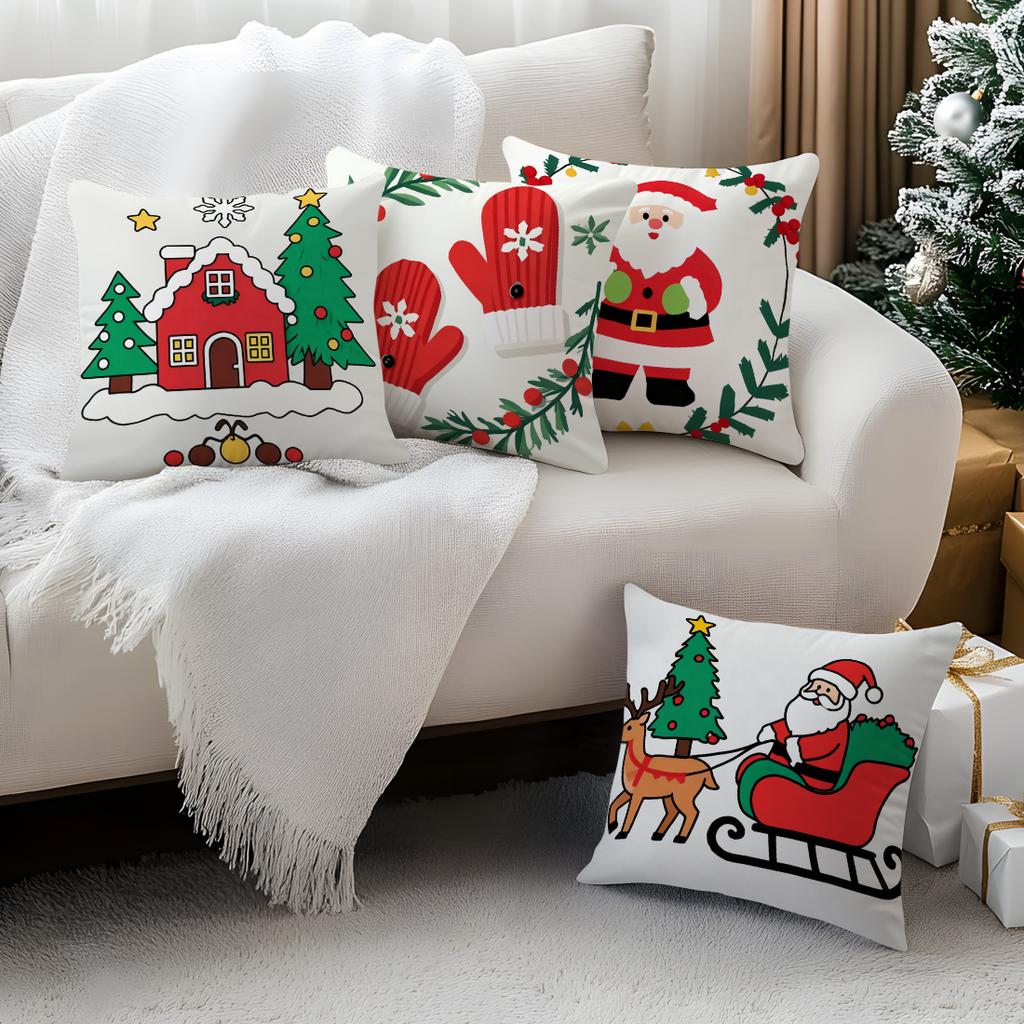 Cartoon Christmas Theme Pillowcase Bedroom Sofa Cushion Cover 100% Polyester Living Room Soft Cushion Pillowcase Home Decor