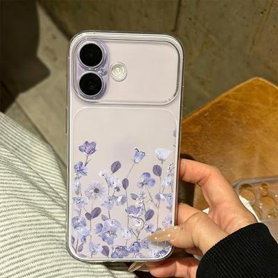Purple Floral Design Transparent Frosted Phone Case Suitable for iPhone 17 16 15 14 13 12 11 Pro/Max/Plus Anti Drop Back Cover