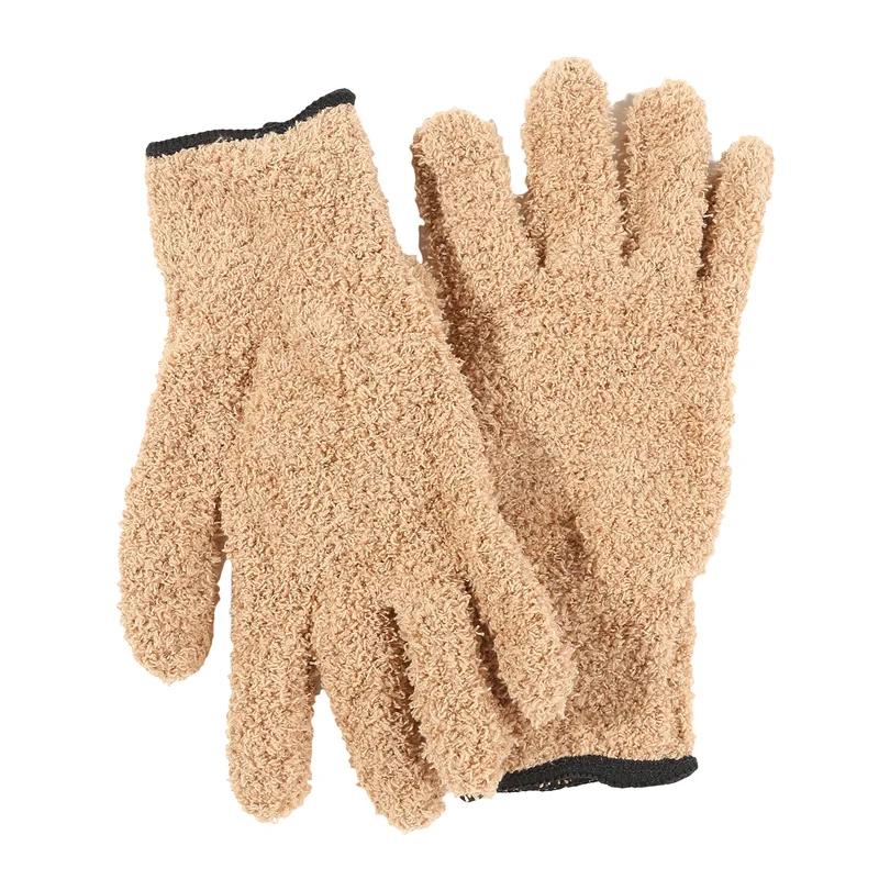 1Pair Cleaning Gloves Microfiber Coral Fleece Car Grooming Gloves Solid Five Finger Dust Removal Housework Absorbent Gloves