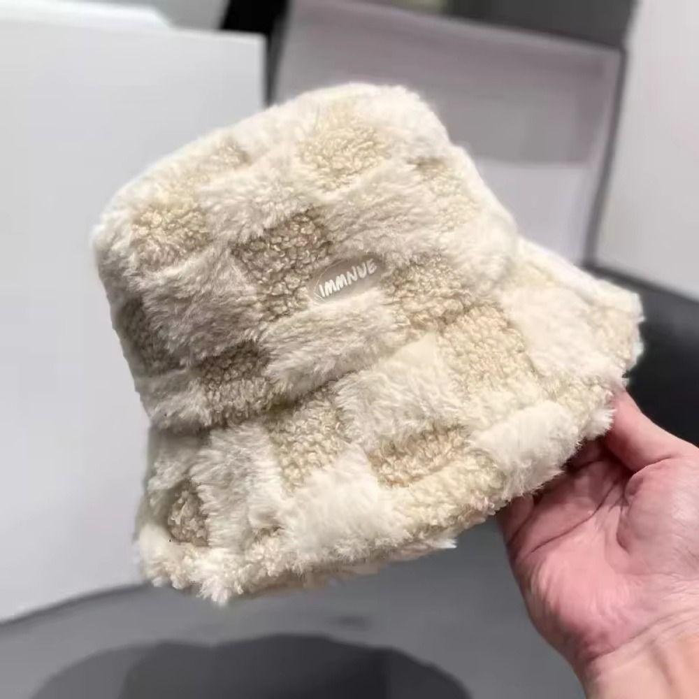 Adjustable Women Bucket Hat Faux Fur Lamb Wool Fisherman's Hat Plush Basin Cap  Outdoor Activities